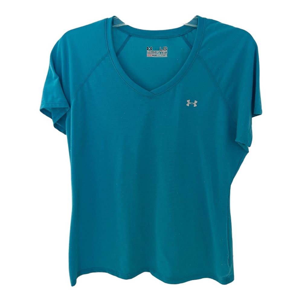 Under Armour Blue Semi-Fitted Heat Gear Top Size Large
